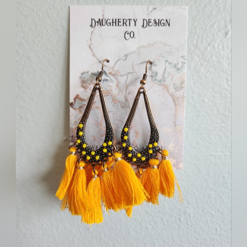 Yellow Boho Tassel Earrings